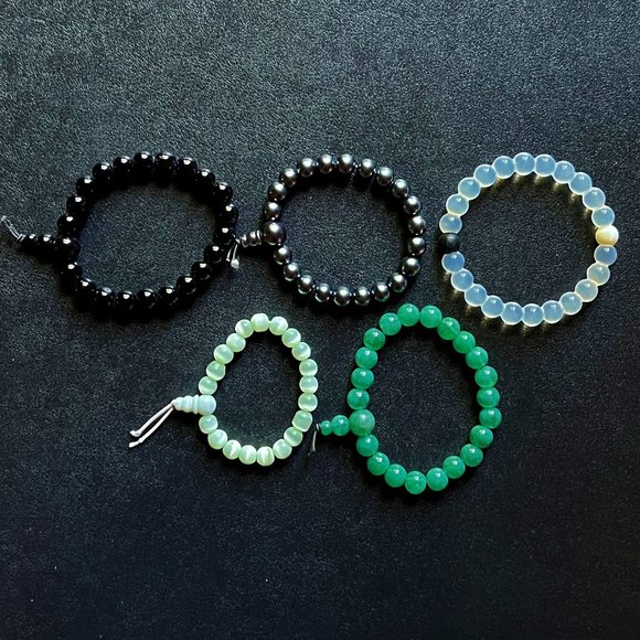 Unisex Gemstone Stretch Bead 5-Bracelet Bundle - Picture 1 of 7